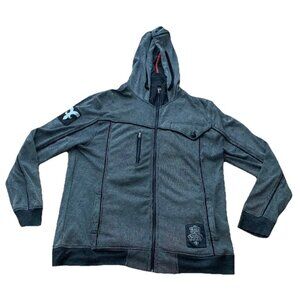 Y2K Rock Revival Men's Size 2XL Gray Stripe Full Zip Hoodie Distressed Logo